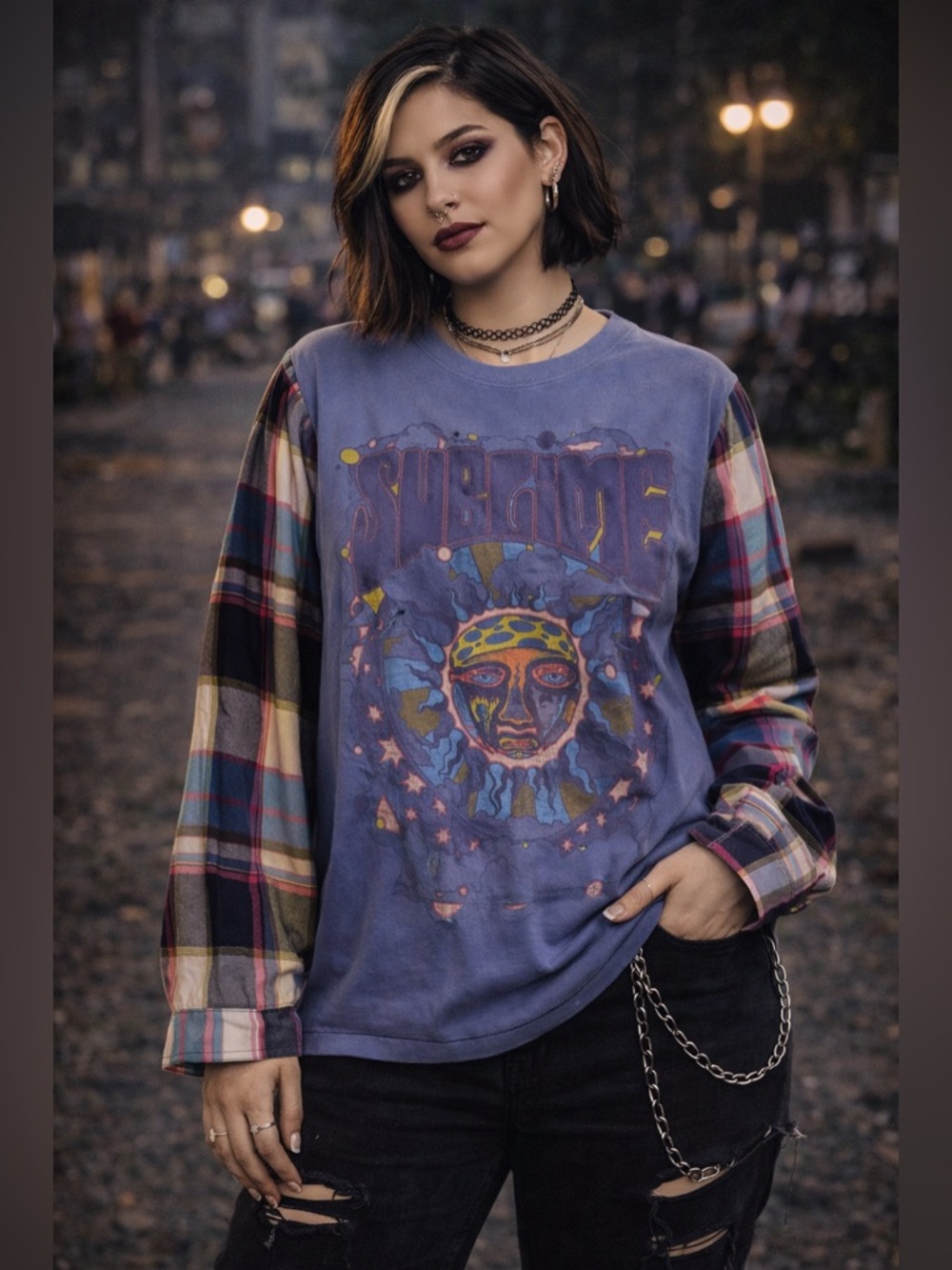 Upcycled SUBLIME Rock Top Pullover Graphic Tee Shirt Purple OSFM OOAK